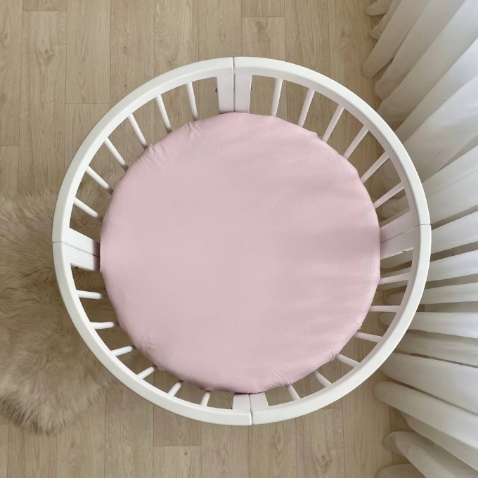 Husa saltea rotunda patut bebe copii cu elastic, 70 x 70 cm, roz (1)